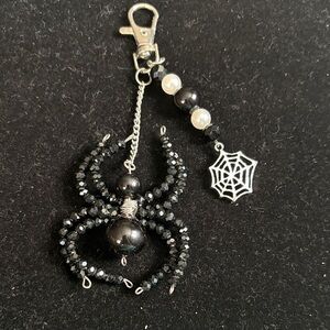 Black Beaded Spider Keychain with Web Charm